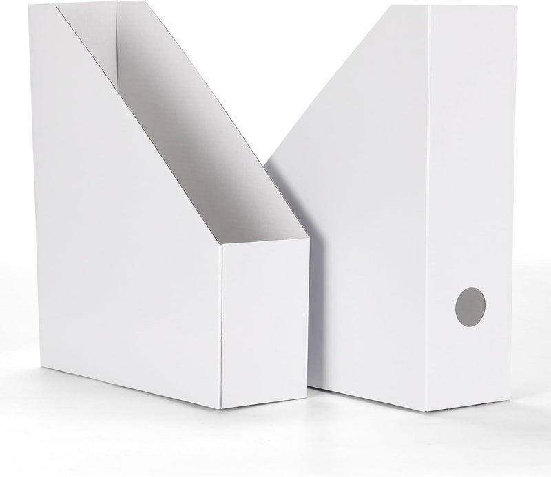 EXYGLO 12 Pack White Magazine File Holder, Cardboard Magazine Rack with Label, Foldable Storage Organizer Box for Book, Documents, 9.9x3.3x12 Inches - Image 1